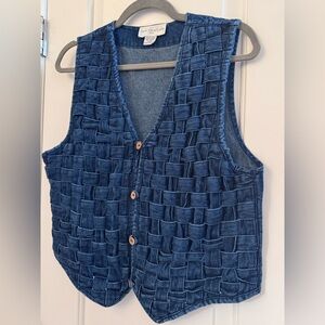 VTG Petite Sophisticate denim woven vest blue MP Boho Western 90’s Granny Boho